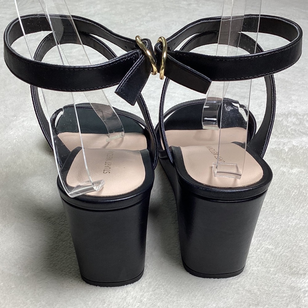 Stuart Weitzman Black Leather Wedge Sandals Ankle Strap SD753120 Women's US 9B - Picture 3 of 8